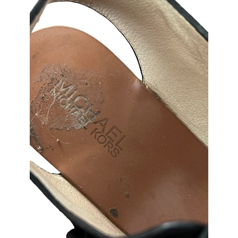 Michael Kors Warren Sandals Size 7 Black White Platform Heels Leather - Picture 6 of 9